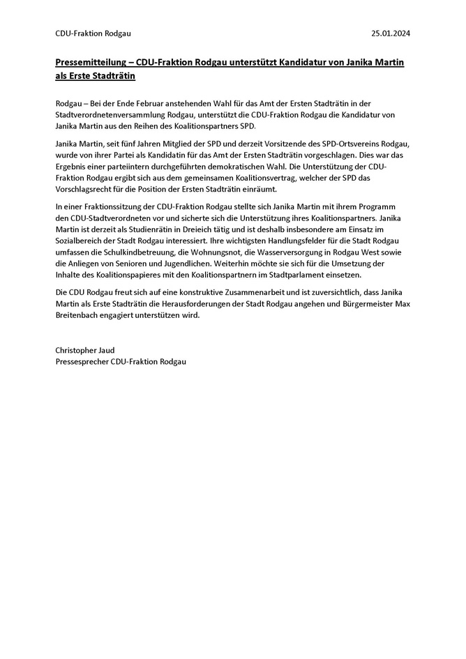 240125 Pressemitteilung Erste Stadtrtin Janika Martin CDU Fraktion